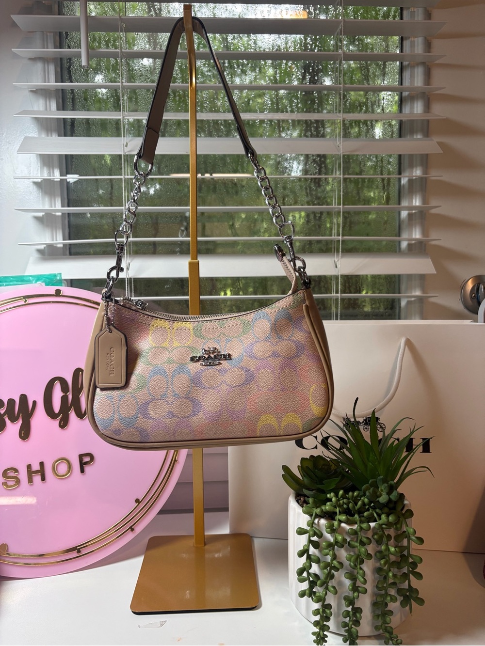Coach Pastel Signature Canvas Shoulder Bag - Pink/Yellow/Blue